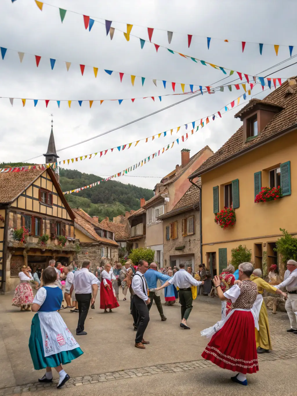 A festive image of a Bastille Day celebration with fireworks, music, and dancing, emphasizing the cultural significance of the event.